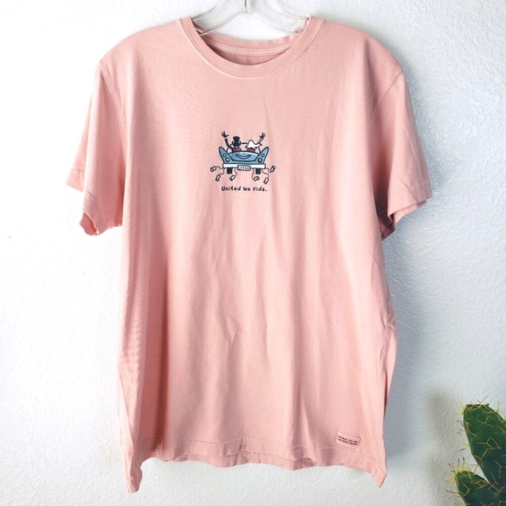 Life is Good United We Ride Pink Cotton Tee Shirt Graphic Print size L